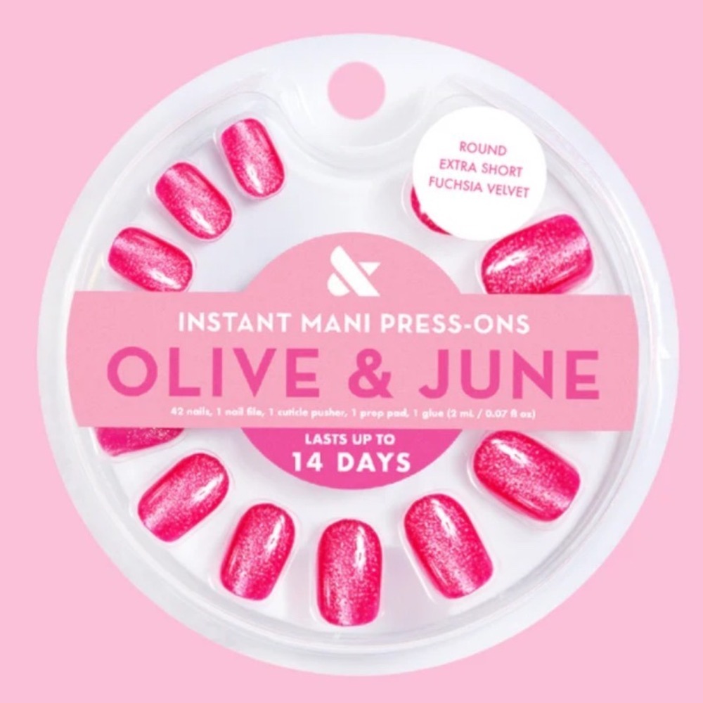 Olive & June Instant Mani Press-On Nails Fuchsia Velvet Round Extra Short 42ct